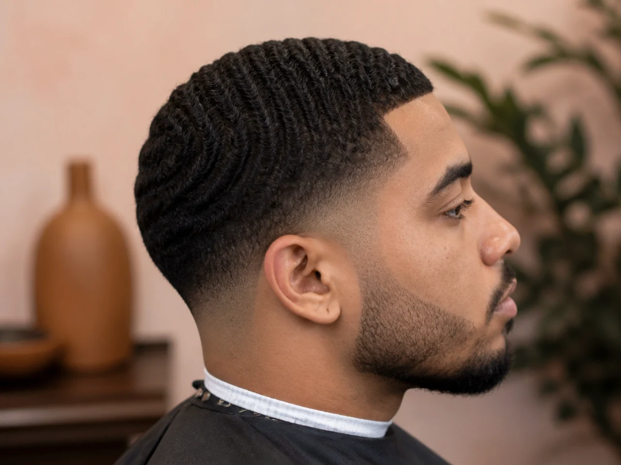 A wave field running down to a low fade line above the ear