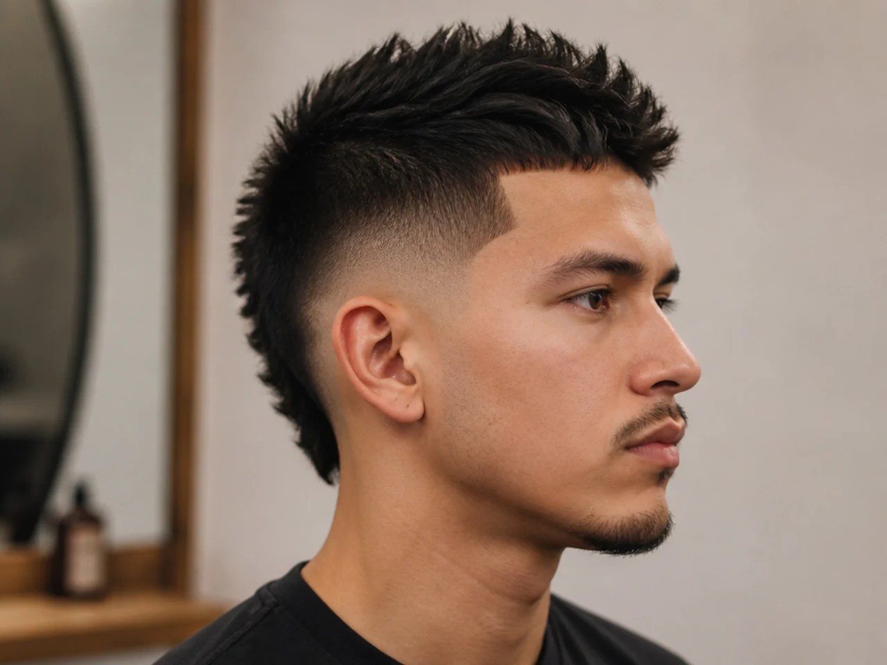 Edgy Short Mohawk with Clean Low Burst Fade