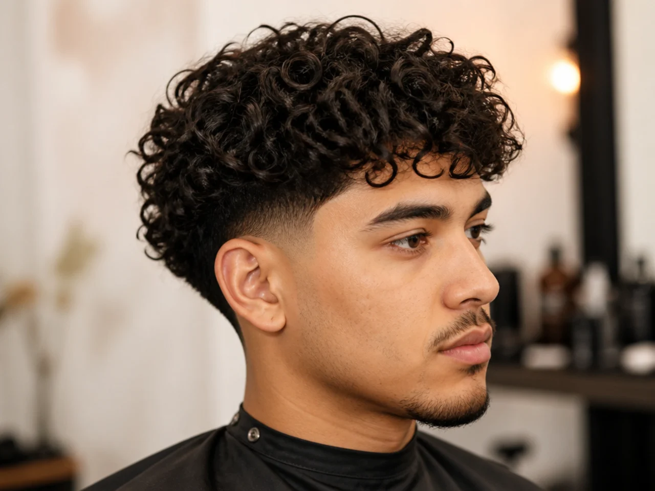 Long Curly Hair with Low Fade