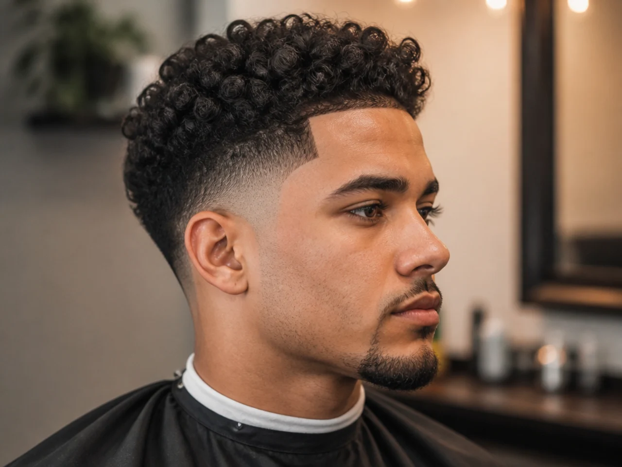 Short Curly Hair Fade with Line Up
