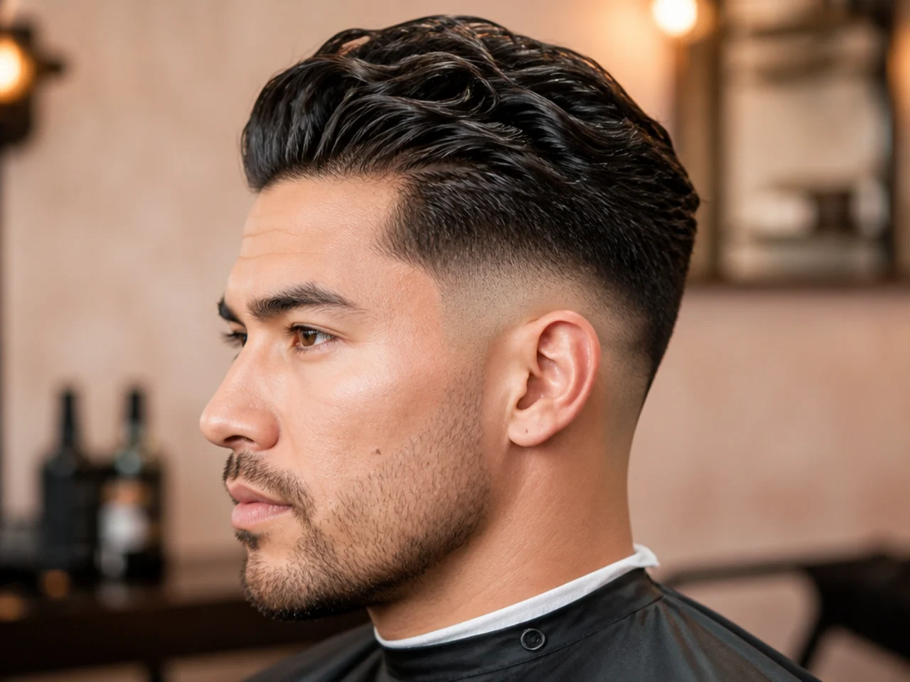Thick Textured Brush Back with Low Bald Fade