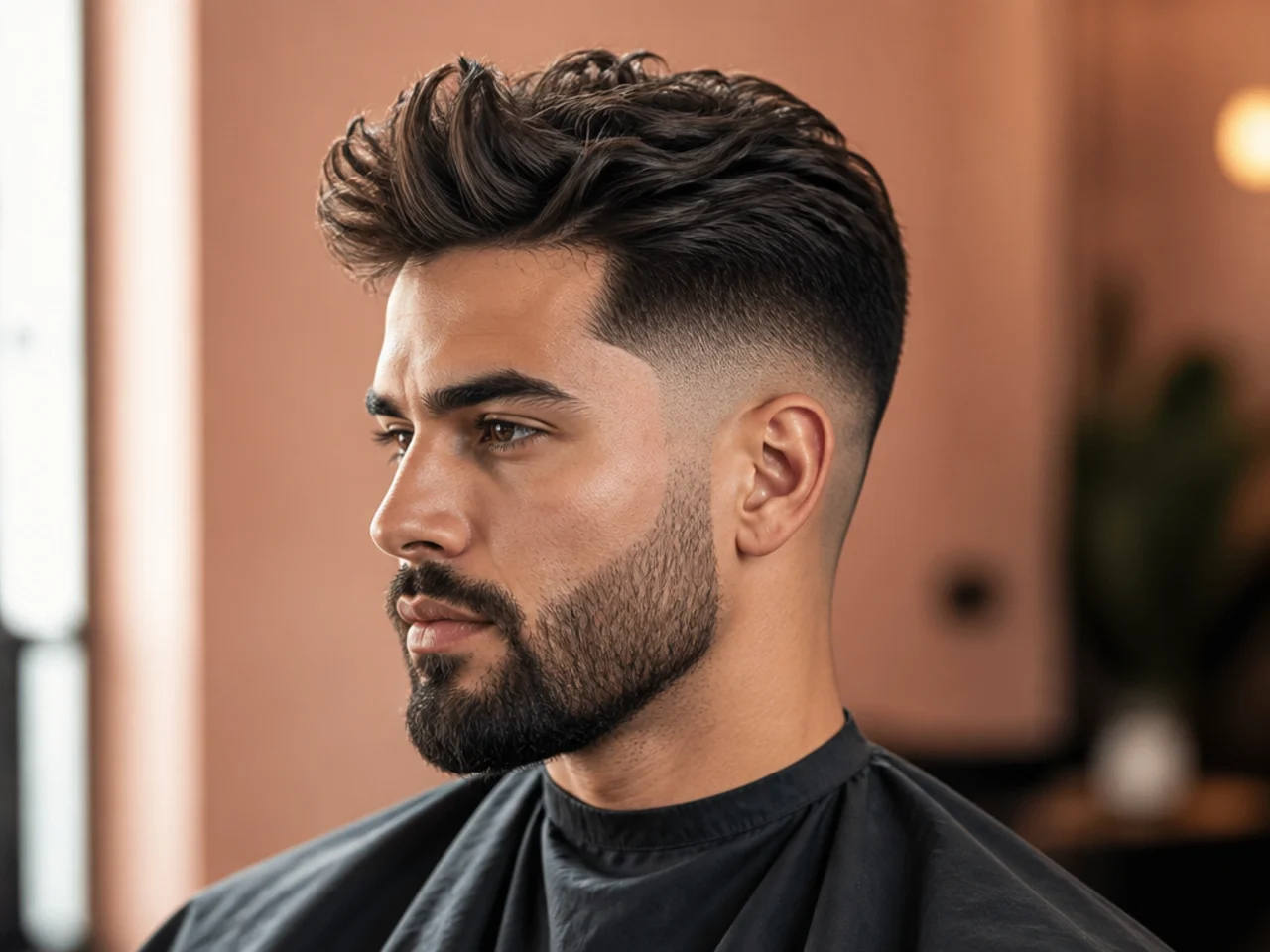 Thick, Tousled Brush Up with Low Skin Fade and Beard