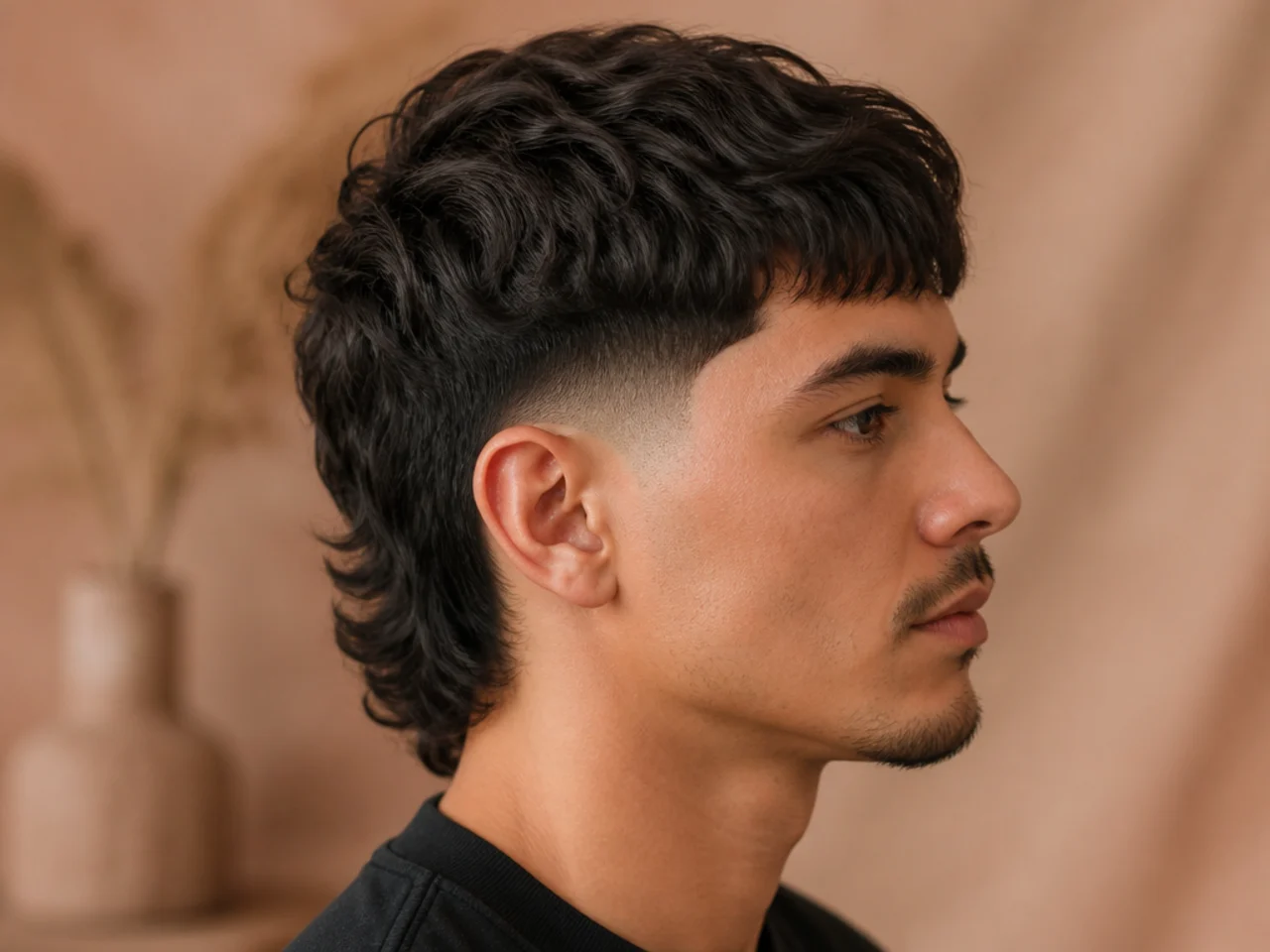 Two-block low fade mullet with a disconnected top and hidden low fade sides in K-drama style