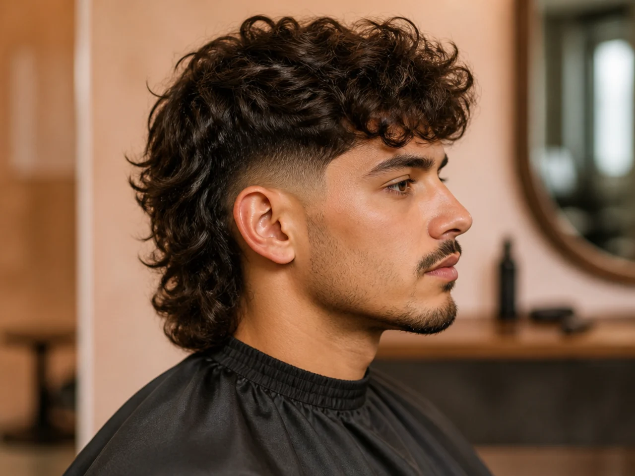 Styling products for a low fade mullet routine — matte clay, sea-salt spray, pomade, and blow dryer