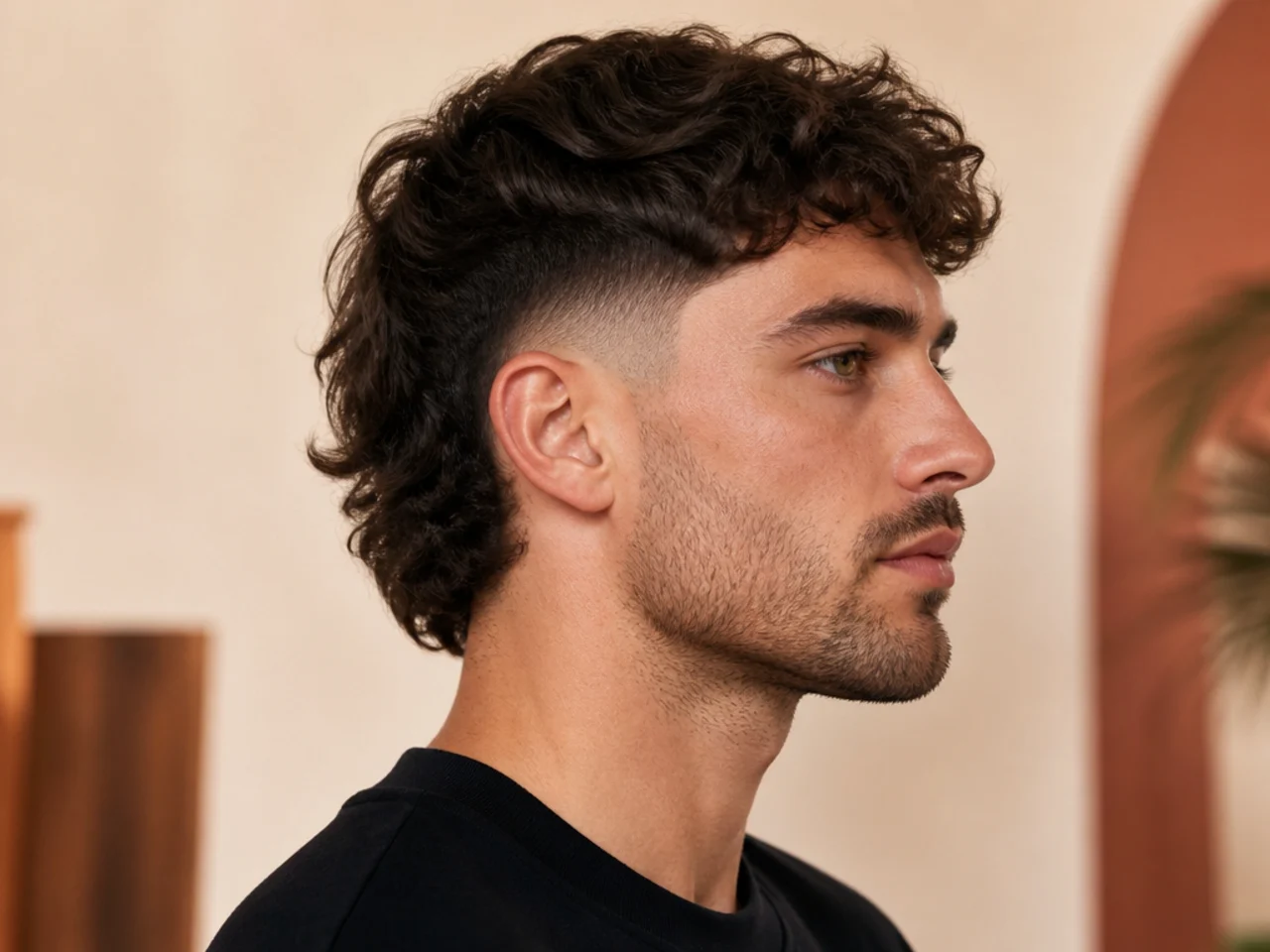 Side profile of a low fade mullet showing where the fade begins and how the back length falls to the collar