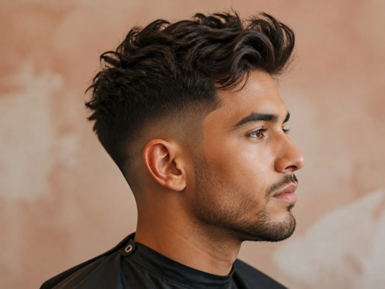 Tousled low fade quiff with loose casual top and quiet low fade sides