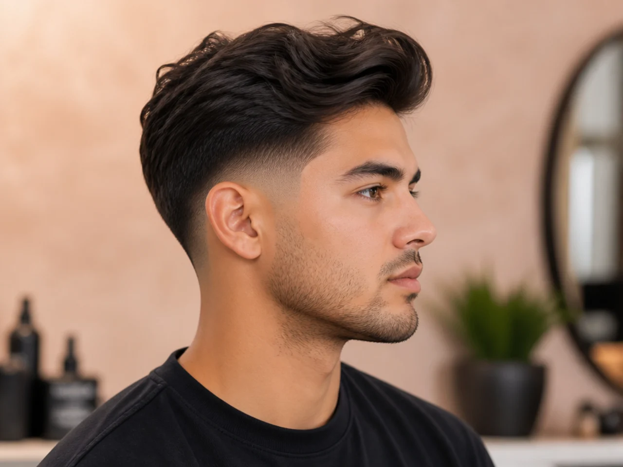 Low fade taper with a blown-out voluminous curly top