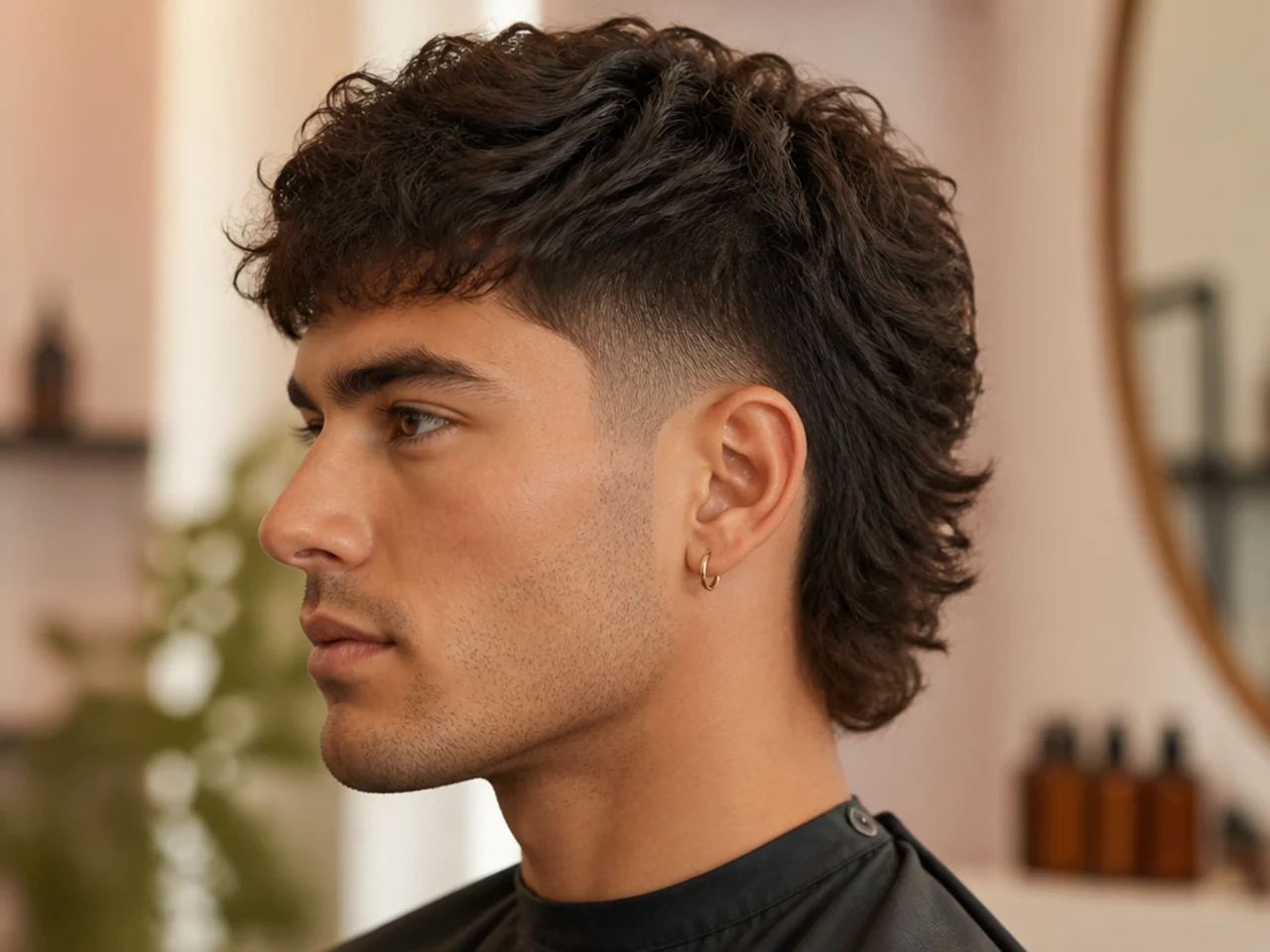 Low fade taper mullet with short faded sides and disconnected length through the back