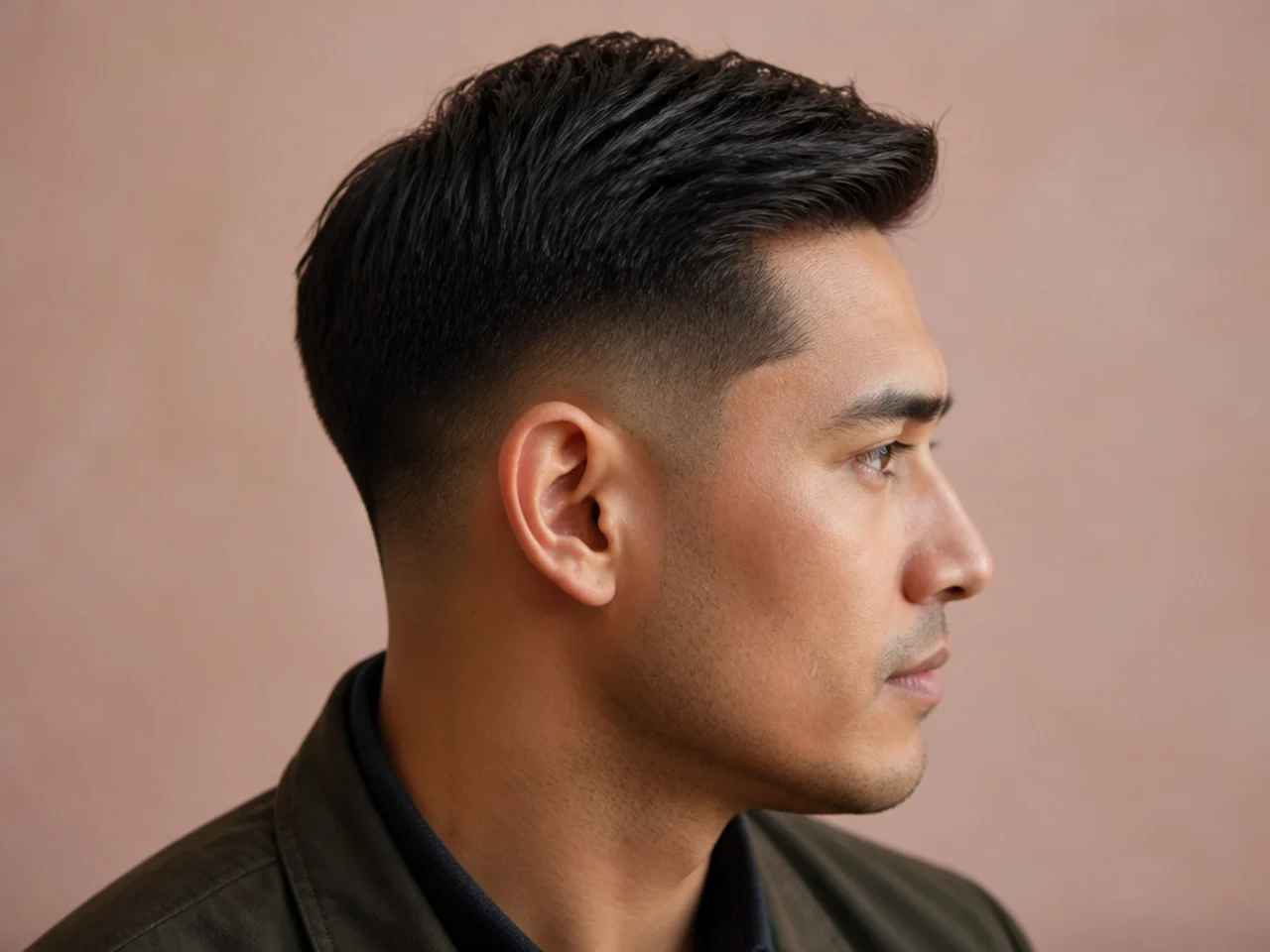 Preppy Ivy League cut with a low fade taper and a soft side part on straight blond hair
