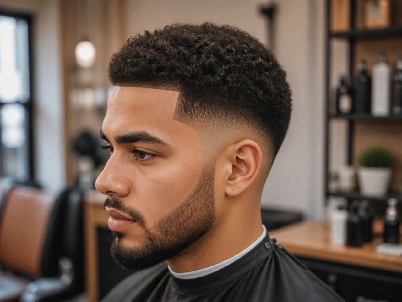 Barbershop still-life of clipper guards labeled 0.5, 1, 2, 3 next to a comb and a low fade taper reference photo