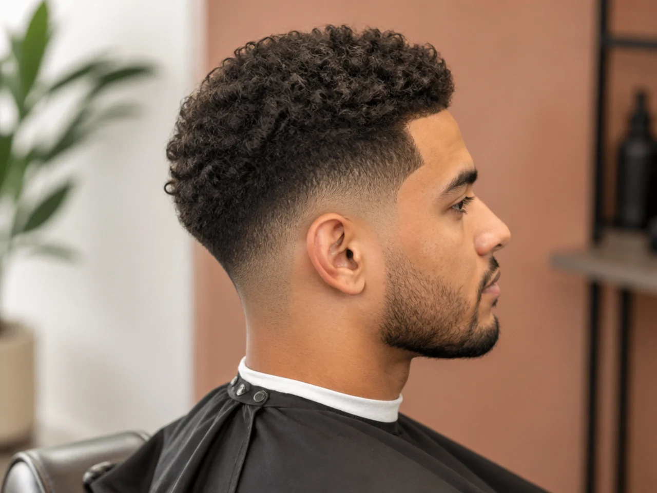 Product lineup for styling a low fade taper — matte clay, sea salt spray, water-based pomade, curl cream, and a fine-tooth comb