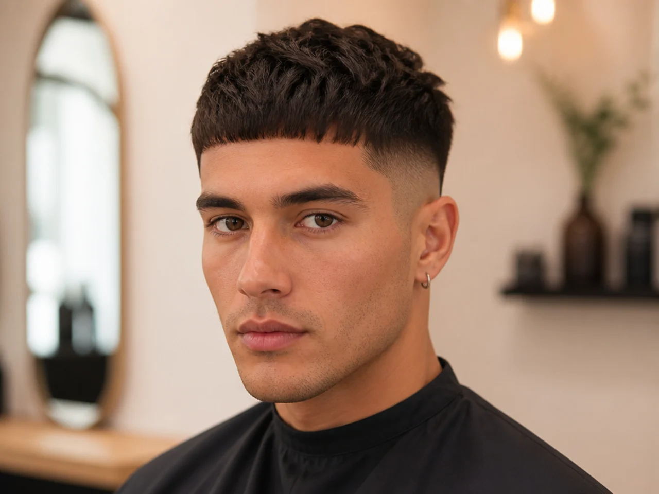 Textured Crew Cut Fade with Blunt Fringe