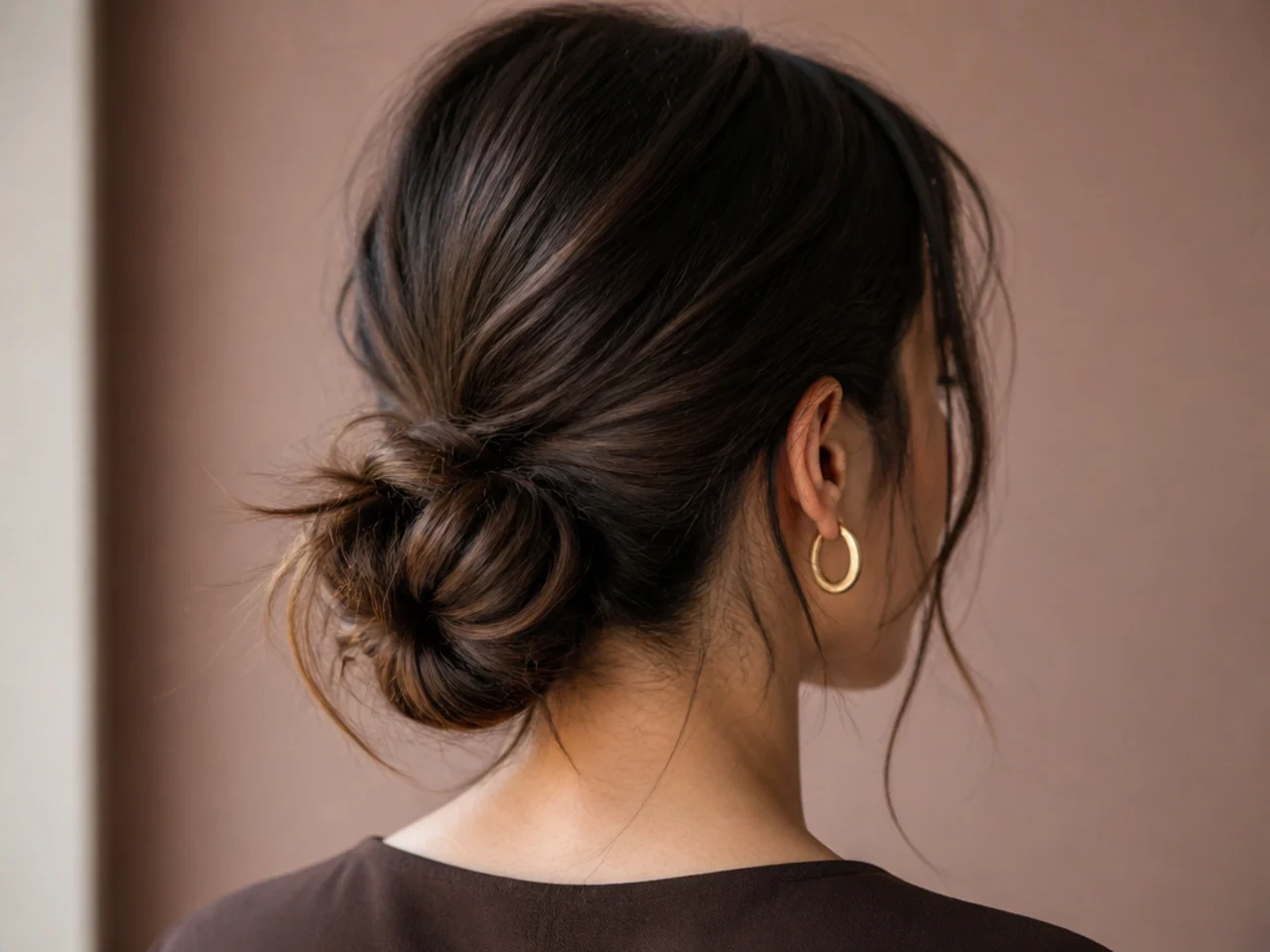 A low messy bun on fine hair