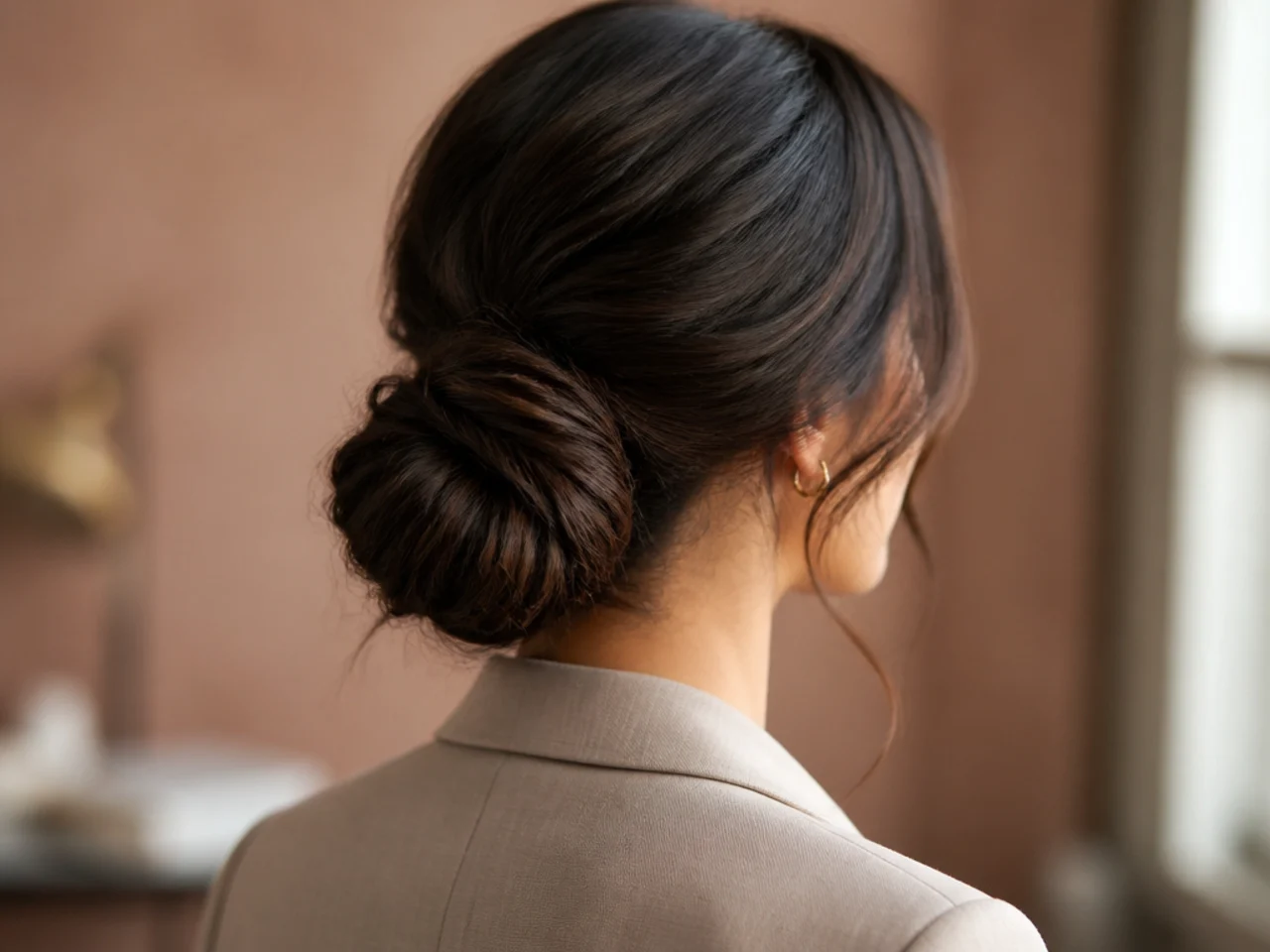 A neat low messy bun for work