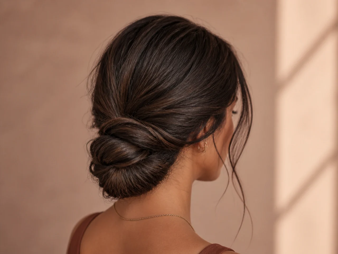A twisted bun at the nape