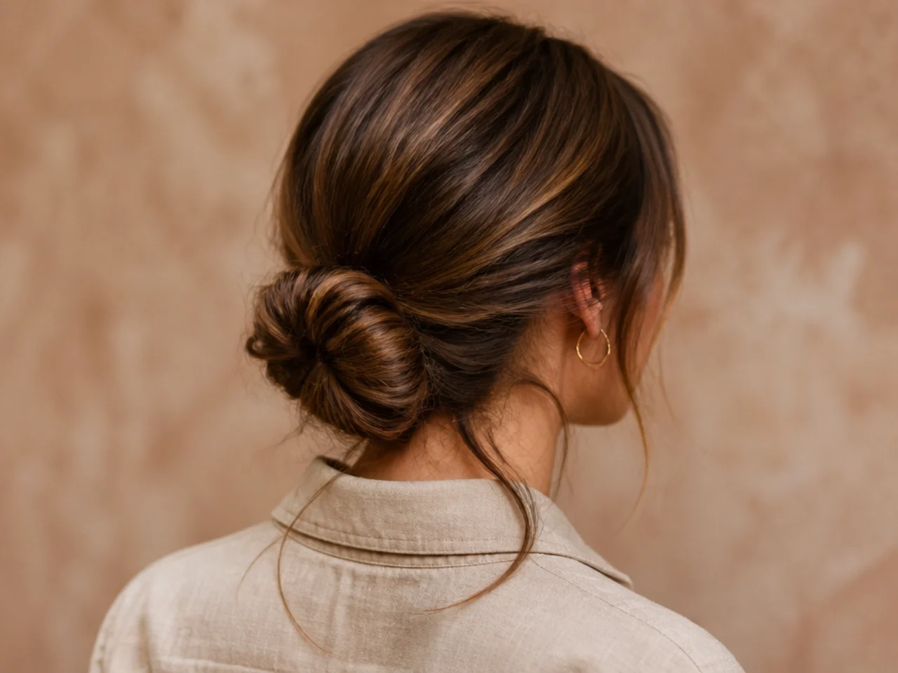 Loose pieces at the nape caught against a collar