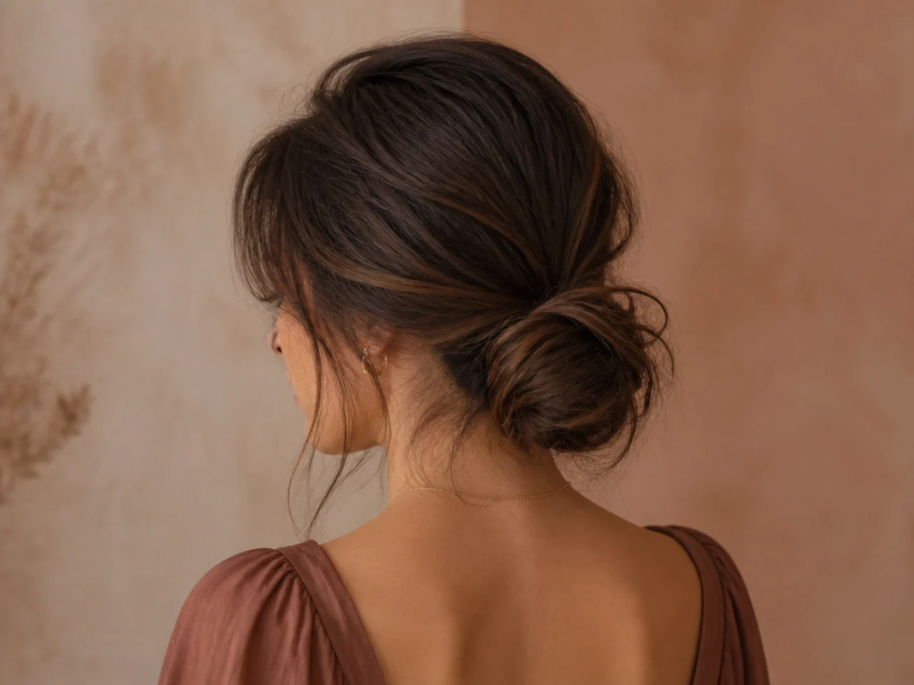 A low bun with volume at the crown