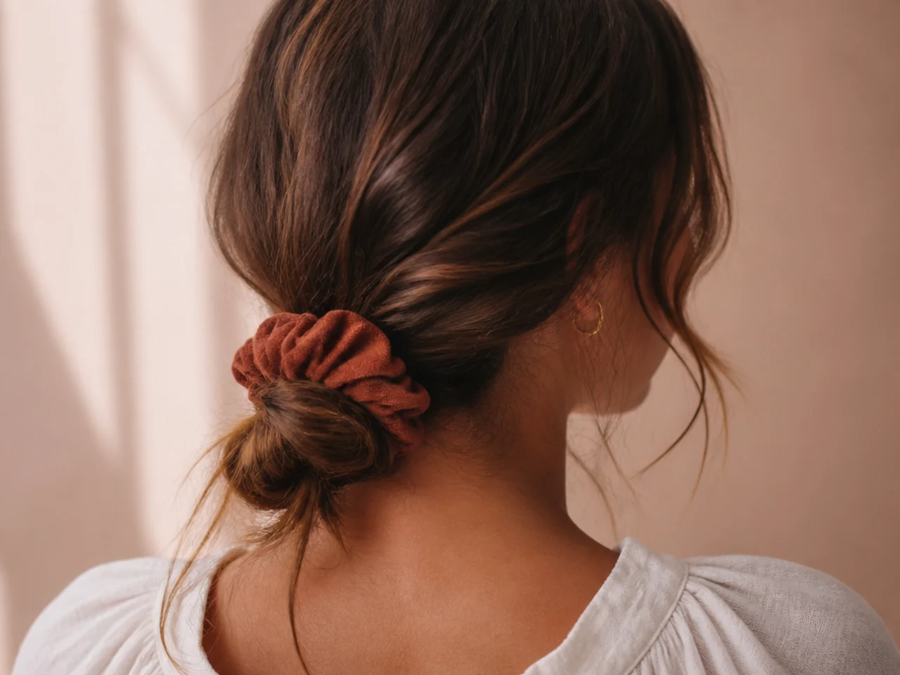 A low bun with a scrunchie