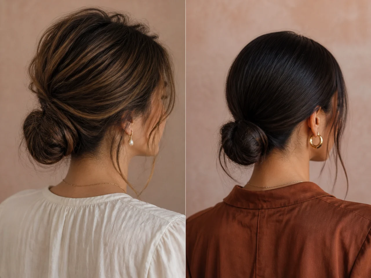 A low bun with root lift compared with a flat one