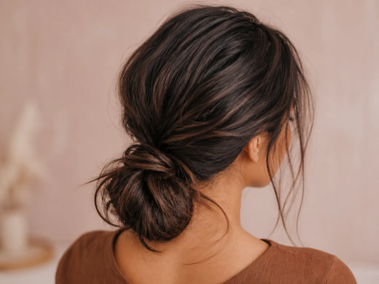 A low bun hanging away from the head
