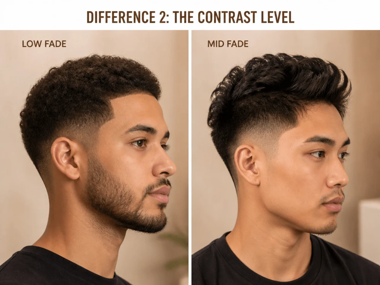 Close-up of skin panel contrast on a low fade versus a mid fade