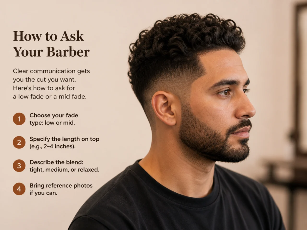 Client showing a reference photo of a low fade to a barber before a haircut