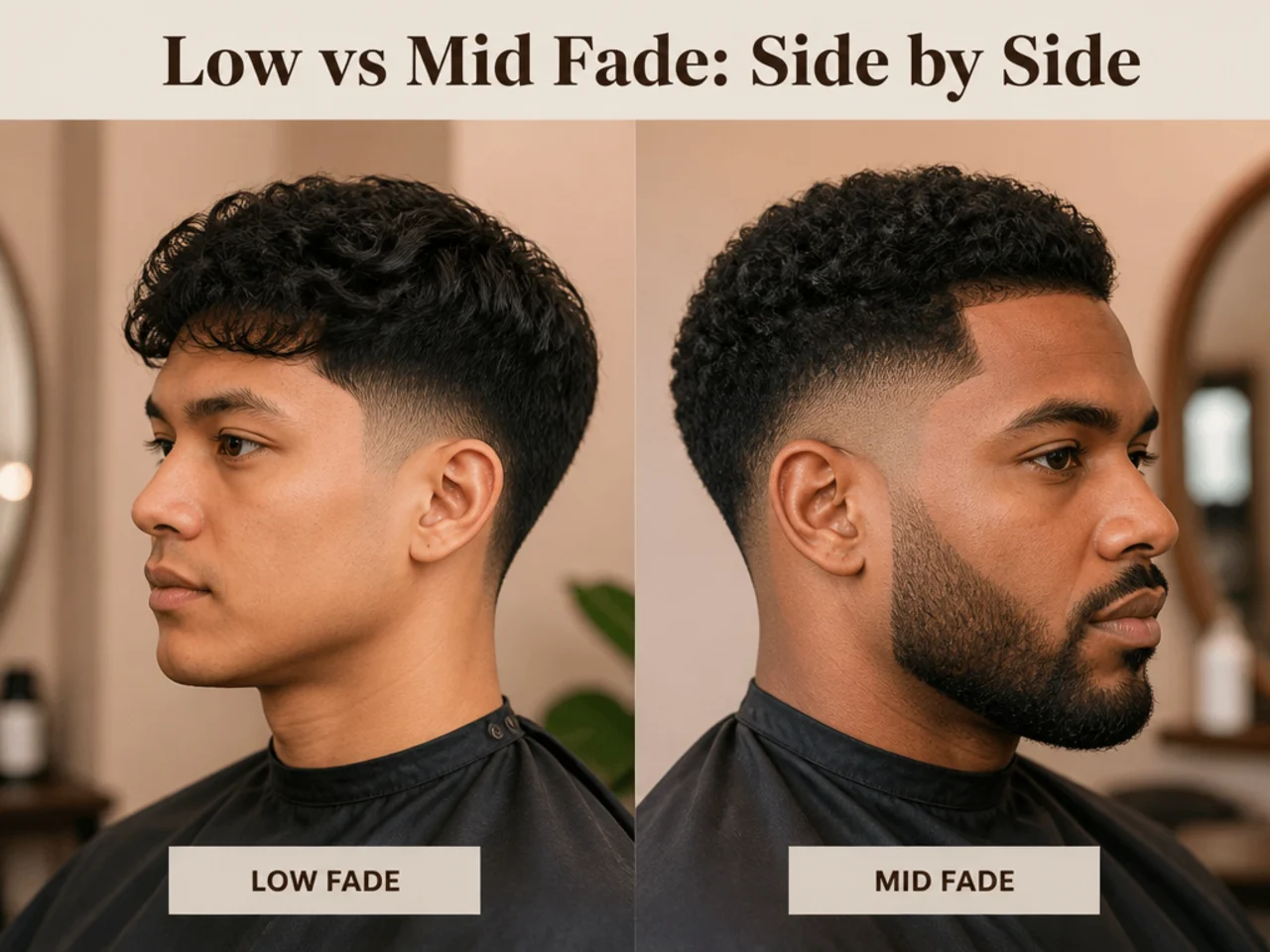Side-by-side reference chart comparing low fade and mid fade across four criteria