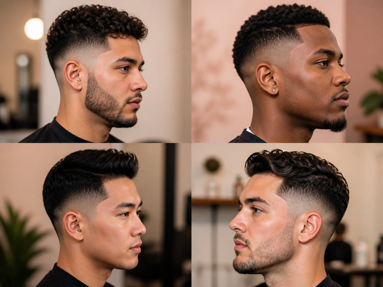 Barber tools including a straight razor and clipper guards laid out for planning a low skin fade