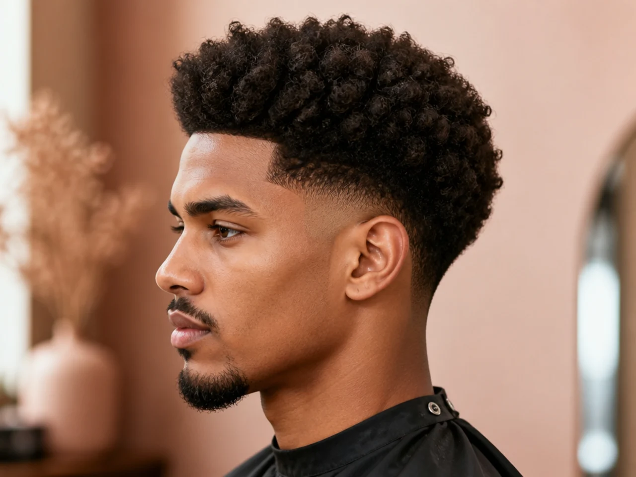 Sponge-styled three-inch afro with tight uniform coils and a clean low taper fade at the sides
