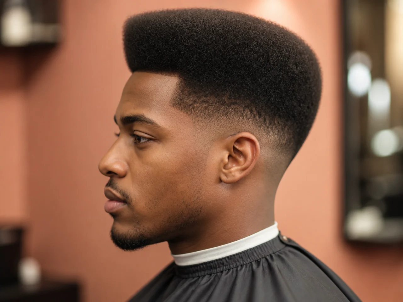 Retro 90s-inspired hi-top flat afro at four inches with a modern low taper fade on the sides