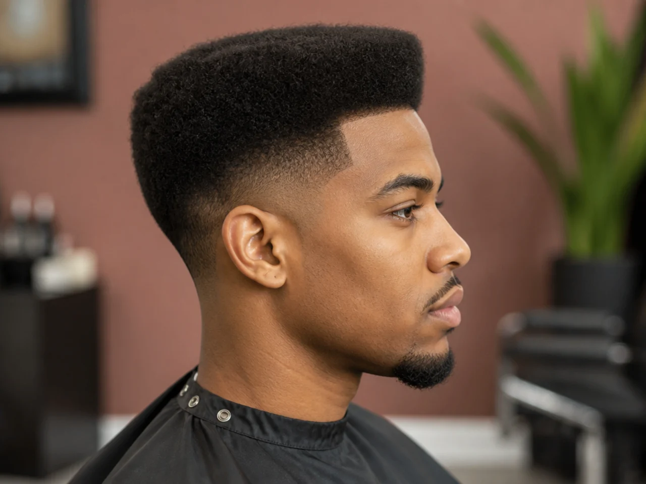 Retro 90s-style hi-top flat afro at four inches with a modern low taper fade on the sides