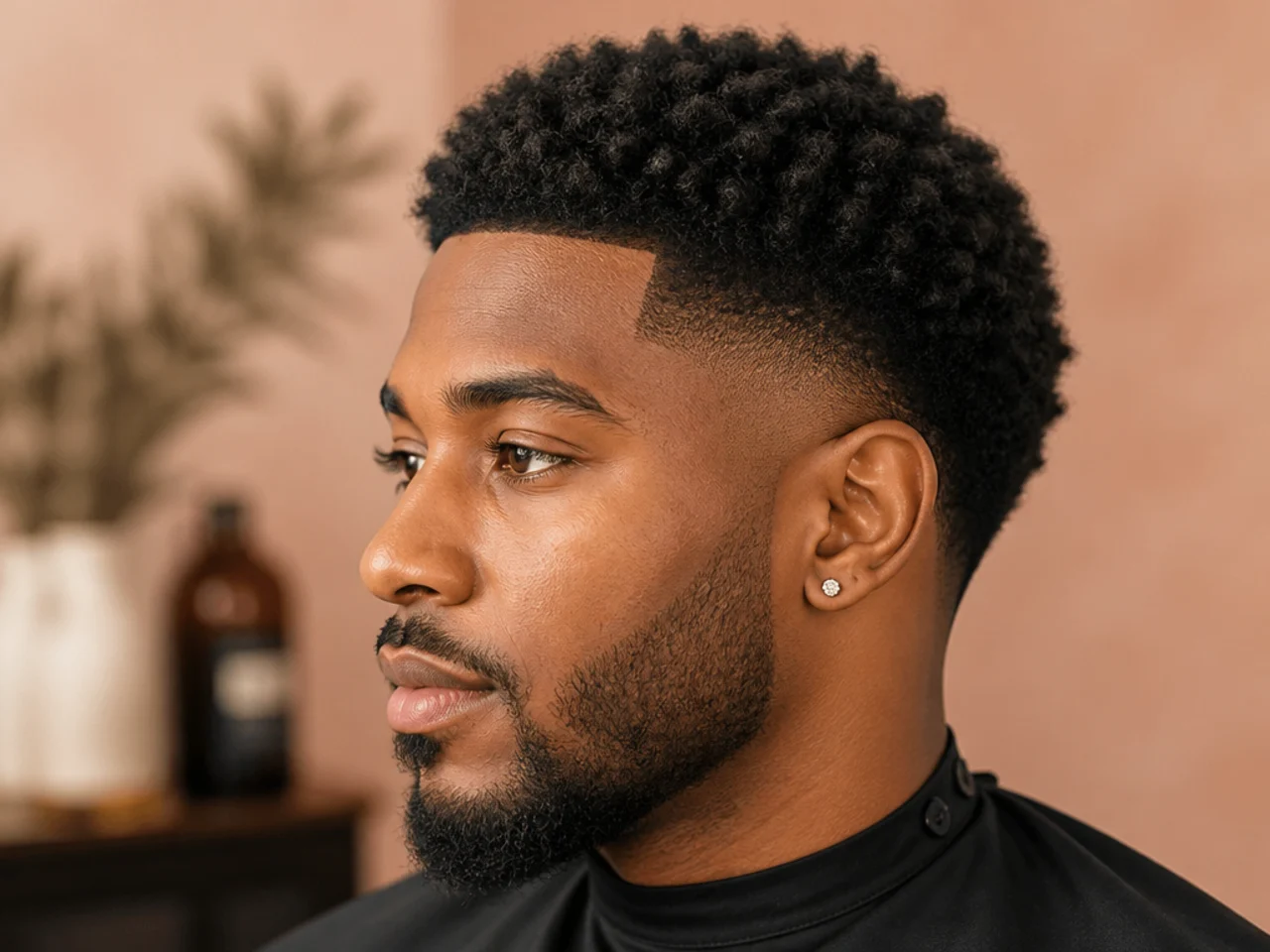 Tight uniform sponge-twist coils on a two-and-a-half-inch 4C afro top with a clean low taper fade