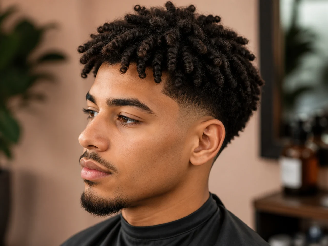 Sponge twist coils on 3C hair with a low taper fade at the sides