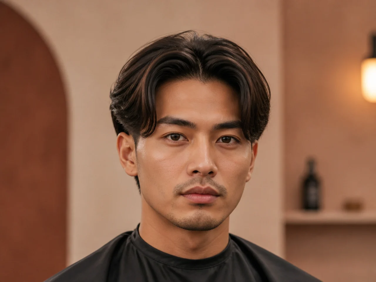 Blowout middle part with high crown volume split at center and low taper