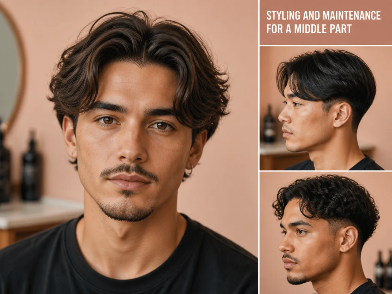 Middle part styling essentials — paddle brush, blow-dryer, sea-salt spray, matte paste and comb
