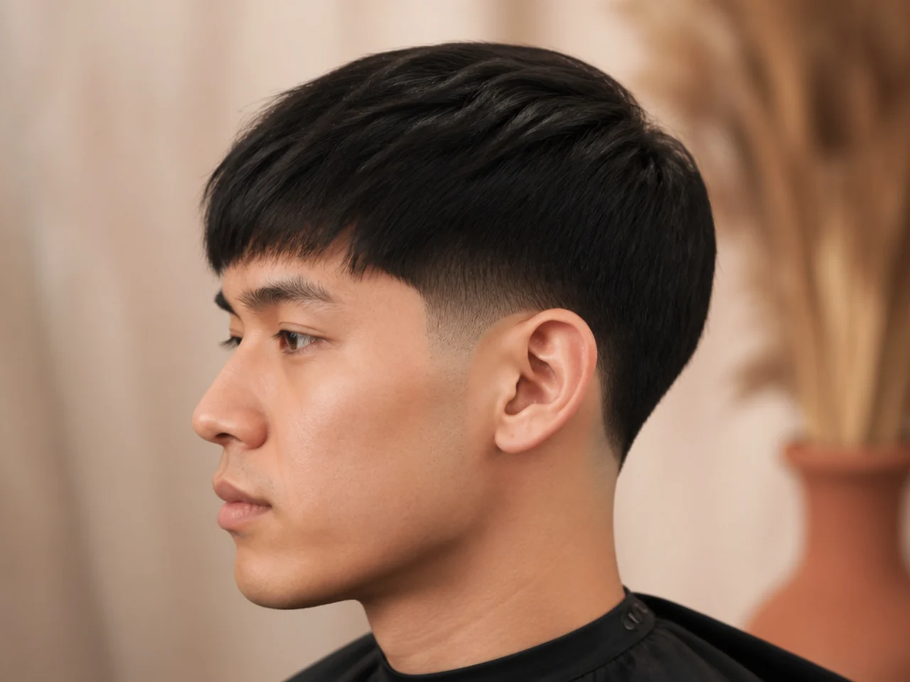 Grid of low taper fade variations on straight and fine hair including Caesar, buzz cut, fringe and middle part
