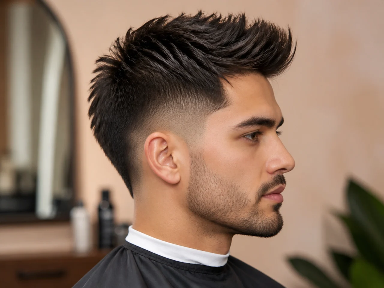 Medium faux hawk with a raised center strip and low taper fade