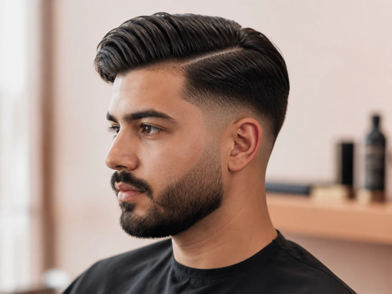 Medium side part comb-over with low taper fade and a clean parted line