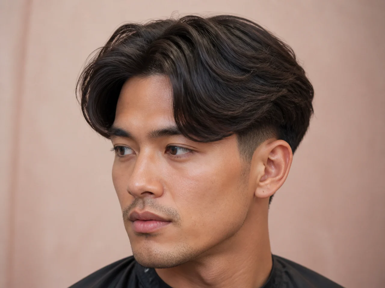 High volume dramatic middle part with root lift and low taper fade