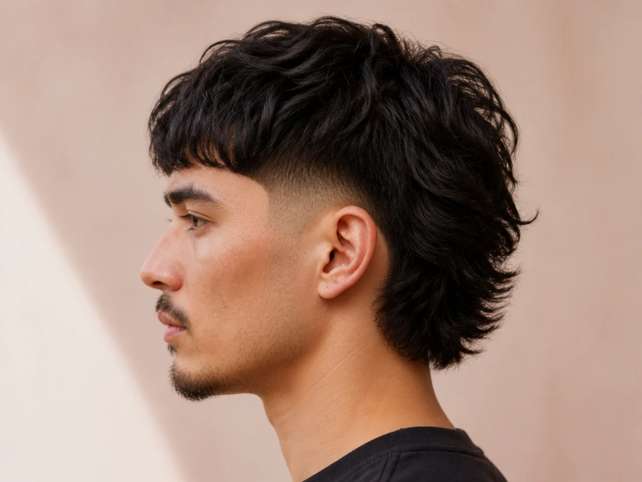 Two-block low taper fade mullet with disconnected top and hidden taper sides