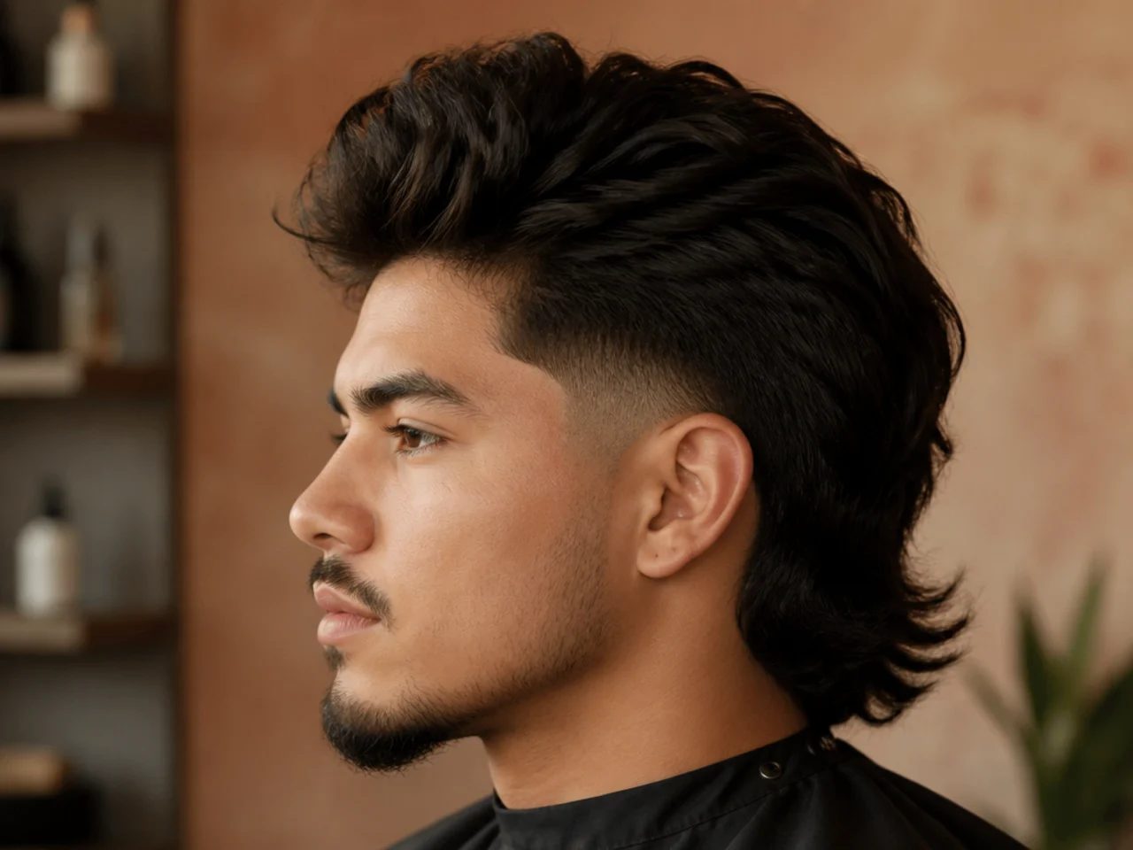 Blowout low taper fade mullet with lifted top volume and clean sideburn taper