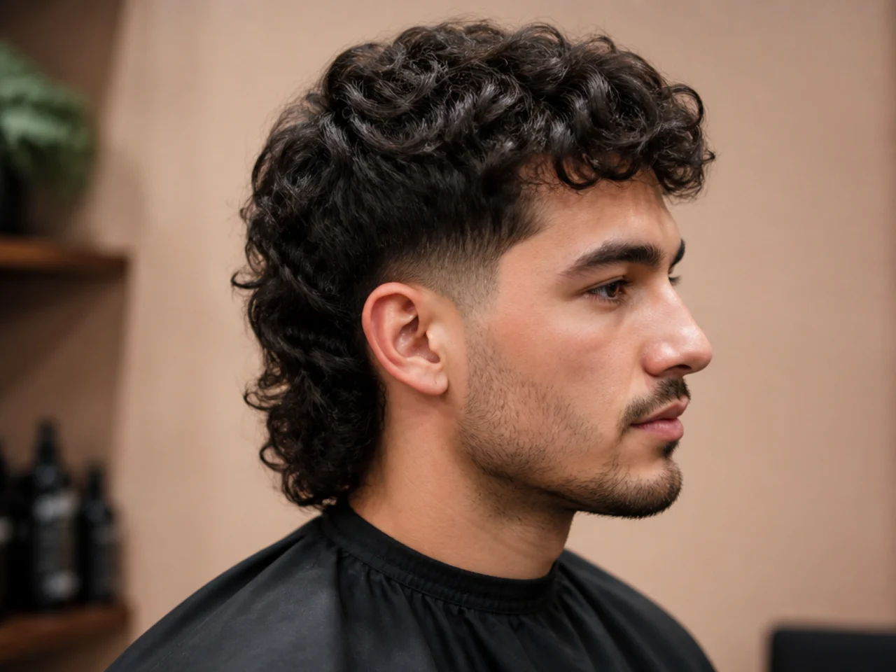 Styling products for a low taper fade mullet routine — matte clay, sea-salt spray, pomade, and blow dryer