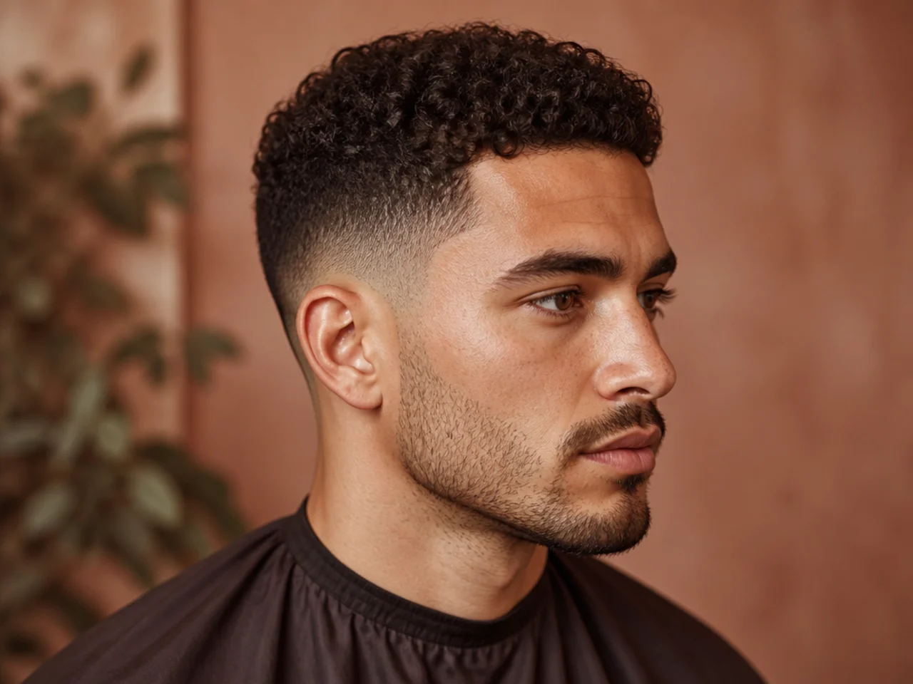 Short curly crop with visible 3A curl pattern and low taper fade at the sides