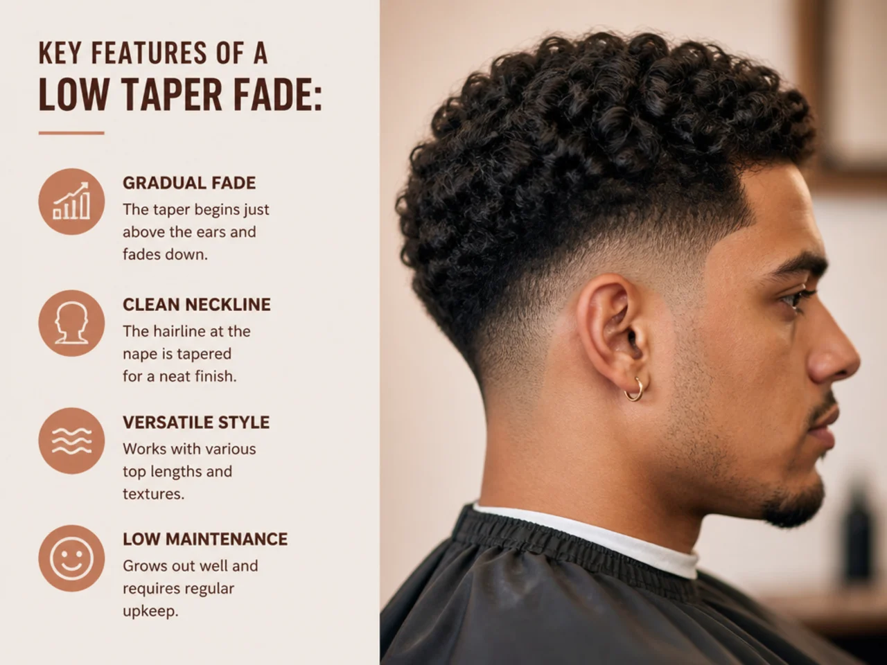 Key features of a low taper fade: