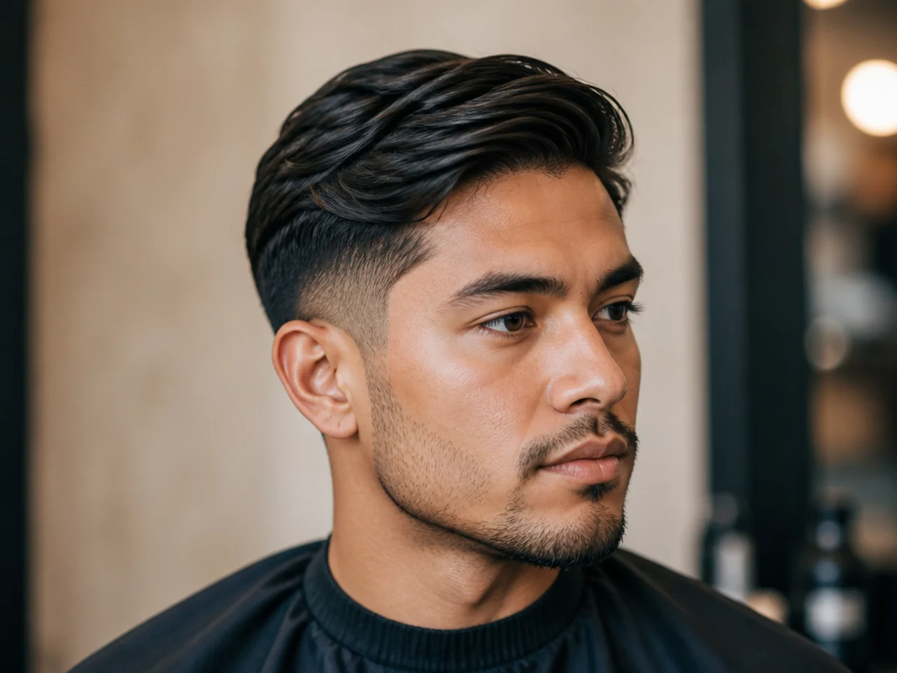 Side Swept Short Hair with A Low Taper
