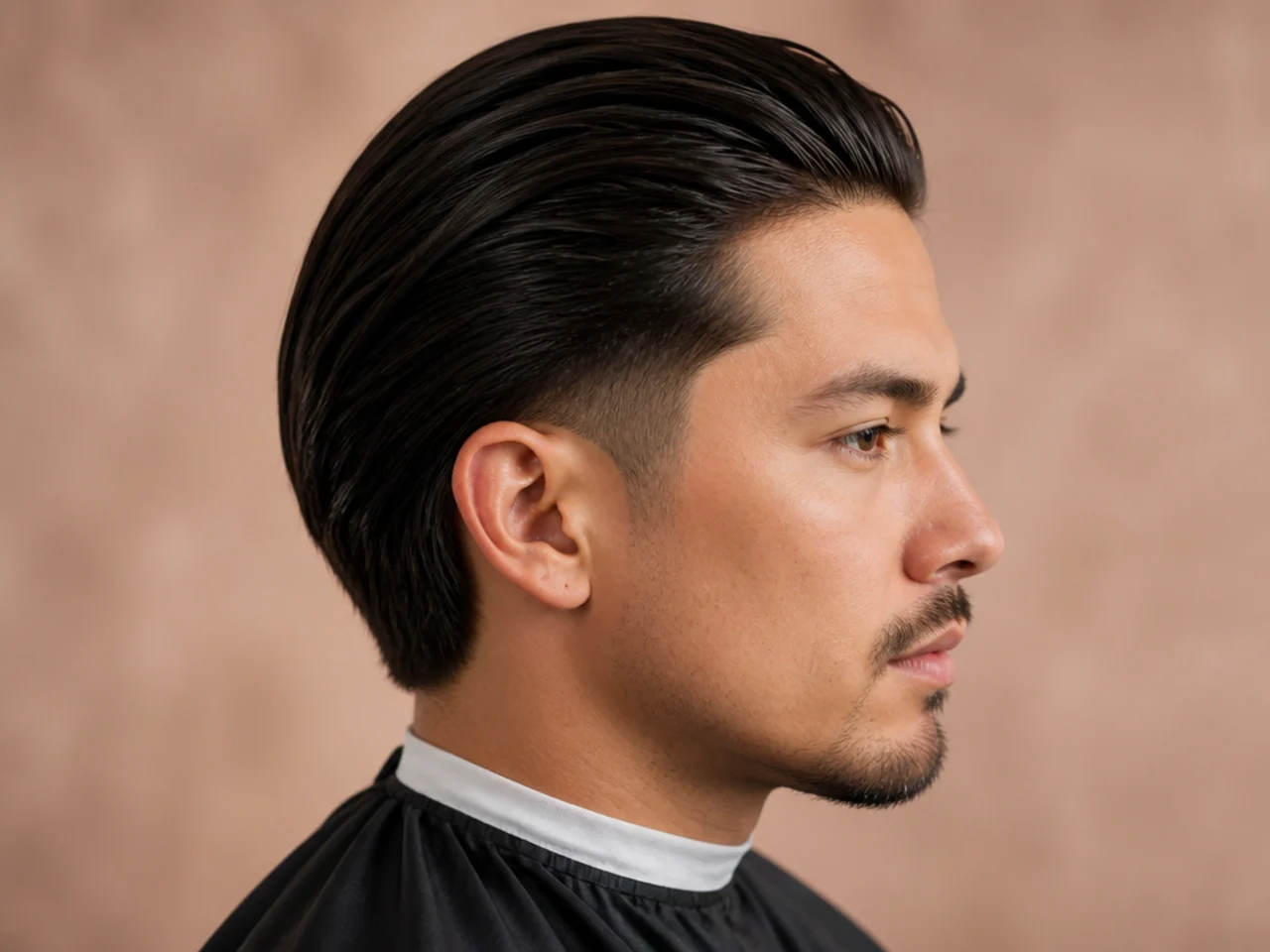 Long low taper slick back with six to eight inches of straight hair combed back and natural flow at the crown