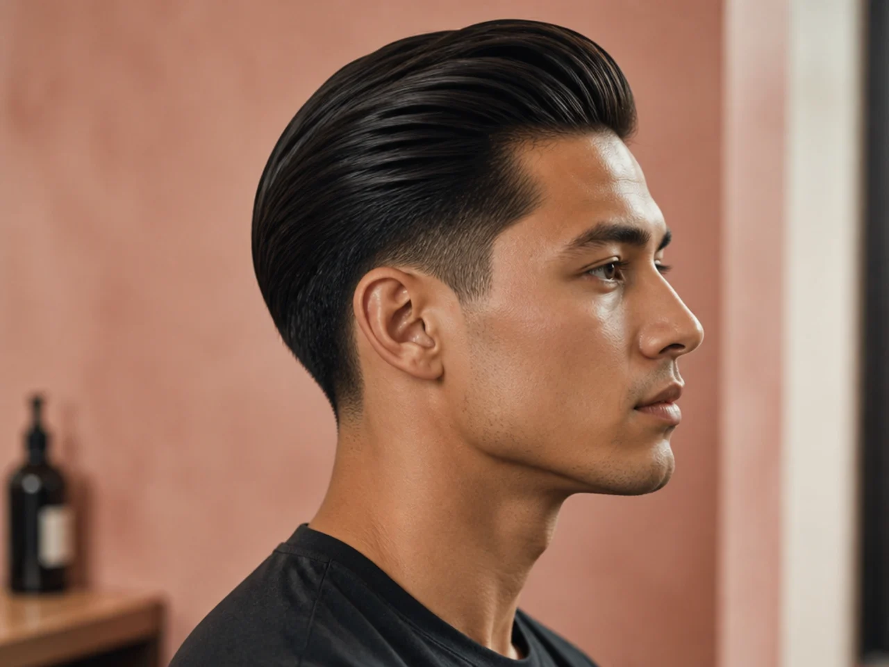 Grid of six classic low taper slick back haircut variations on different men in a barber shop
