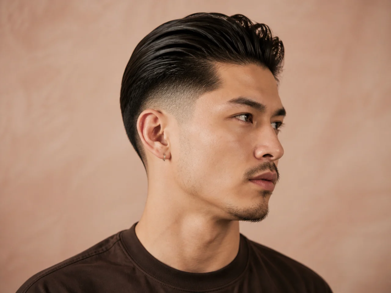 Six low taper slick back styling variations from side part to disconnected undercut in a grid
