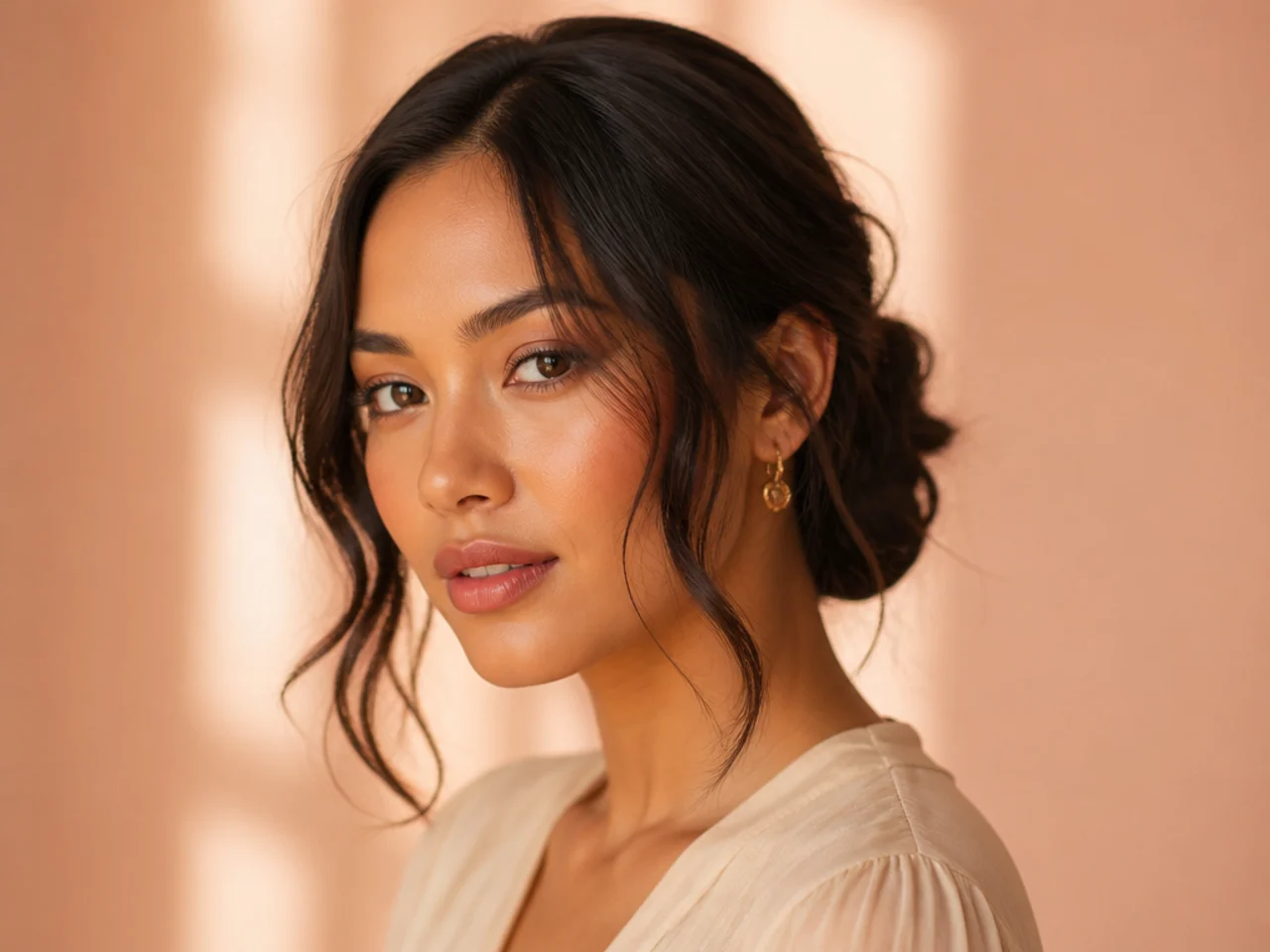 Low Updo With Loose, Wavy Pieces