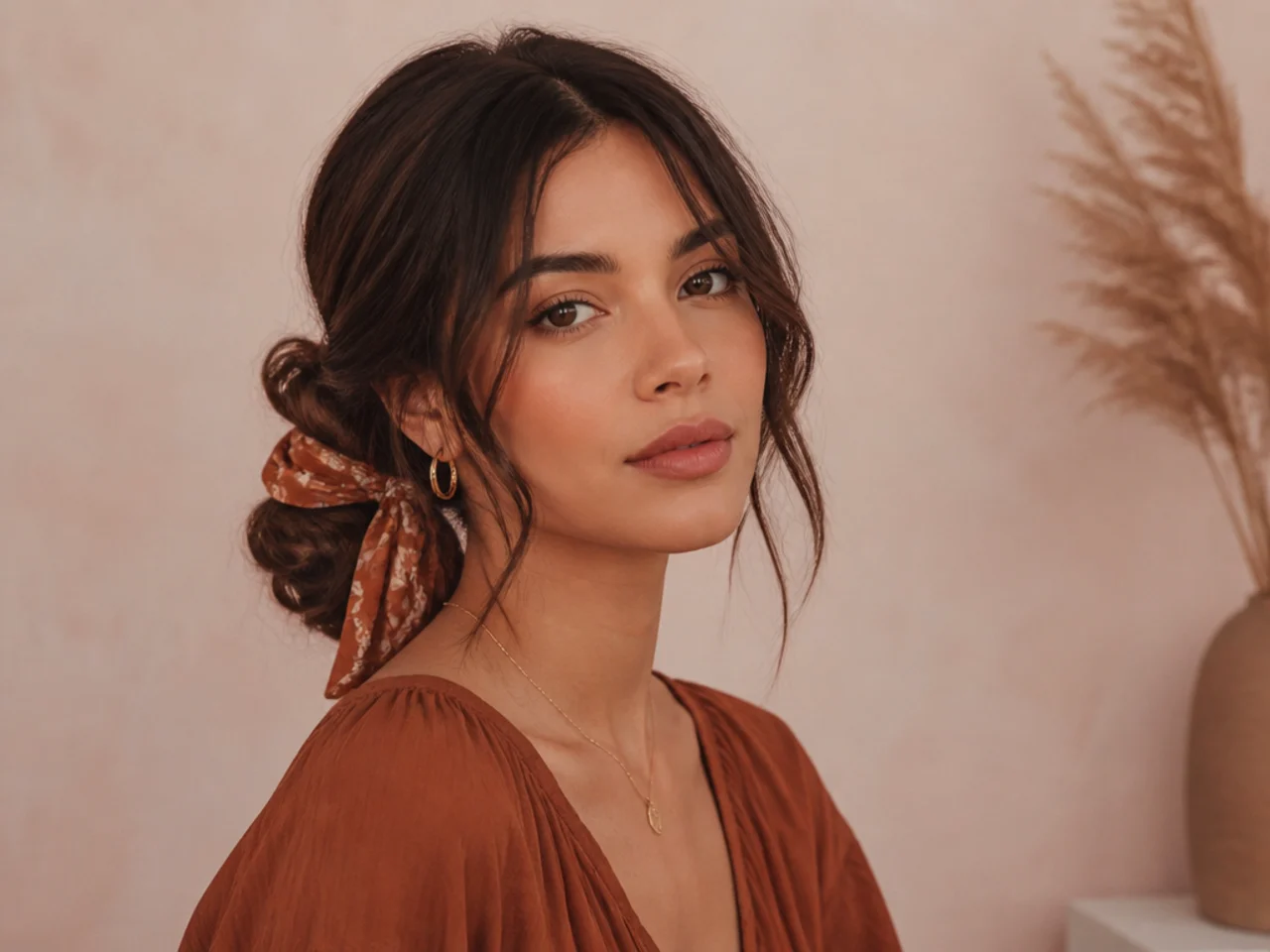 Low Updo With Ribbon or Scarf Accent
